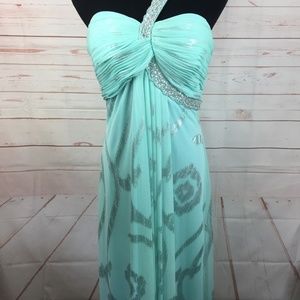 Cache 10 Dress Floor Length One Shoulder Green